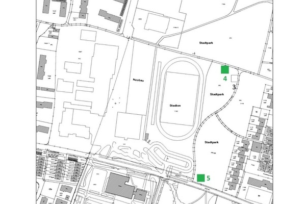 Lageplan mit grnen Markierungen 4 und 5, die die neuen Bohrstellen anzeigen