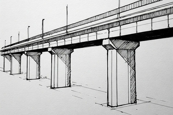 Grobe Skizze einer Br&uuml;cke, schwaze Linien auf wei&szlig;em Untergrund. Erstellt mit KI Gemini